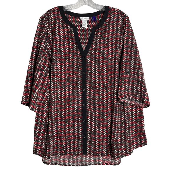 Catherines V Neck Printed Tunic Top Red Black Womens Plus Size 1XWP Petite - Picture 1 of 8